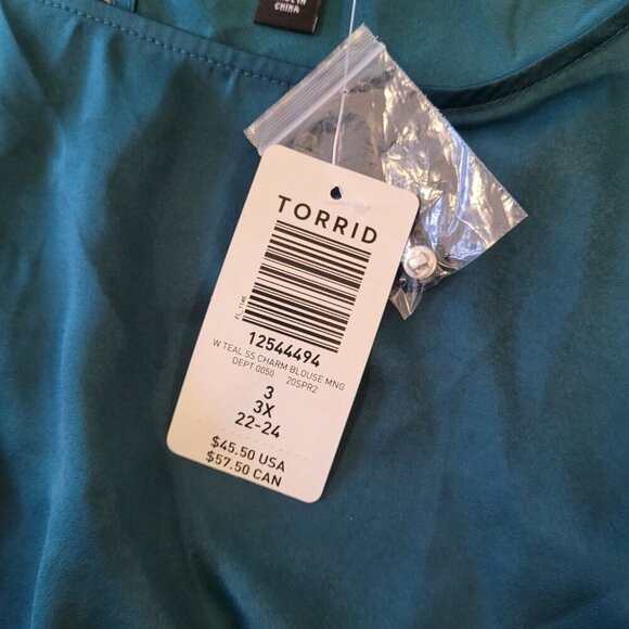 NWT TORRID | Teal Short Sleeve Charm Blouse | Sz. 3X - Picture 6 of 7
